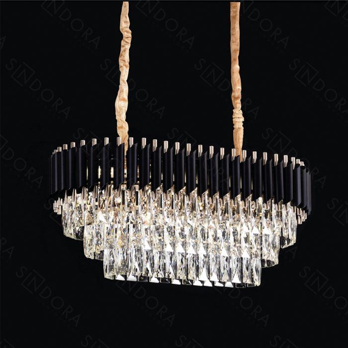 Lustre pendente de cristal moderno Lux preto, modelo Sindora DCD03912, ideal para sala de jantar e quartos. Lustres Gênesis loja online de Lustres e Iluminação Decorativa